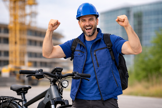 Glücklicher Arbeitnehmer steht vor seinem Keskin E-Bike – E-Bike Leasing über JobRad, Mein Dienstrad und andere Anbieter in Deutschland.