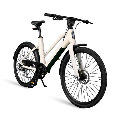 Schrägansicht (45°) des sandfarbenen Keskin CBike1V E-Bikes – 26 Zoll City E-Bike mit Motorunterstützung für Alltag, Schule, Arbeitsweg und E-Bike Leasing in Deutschland