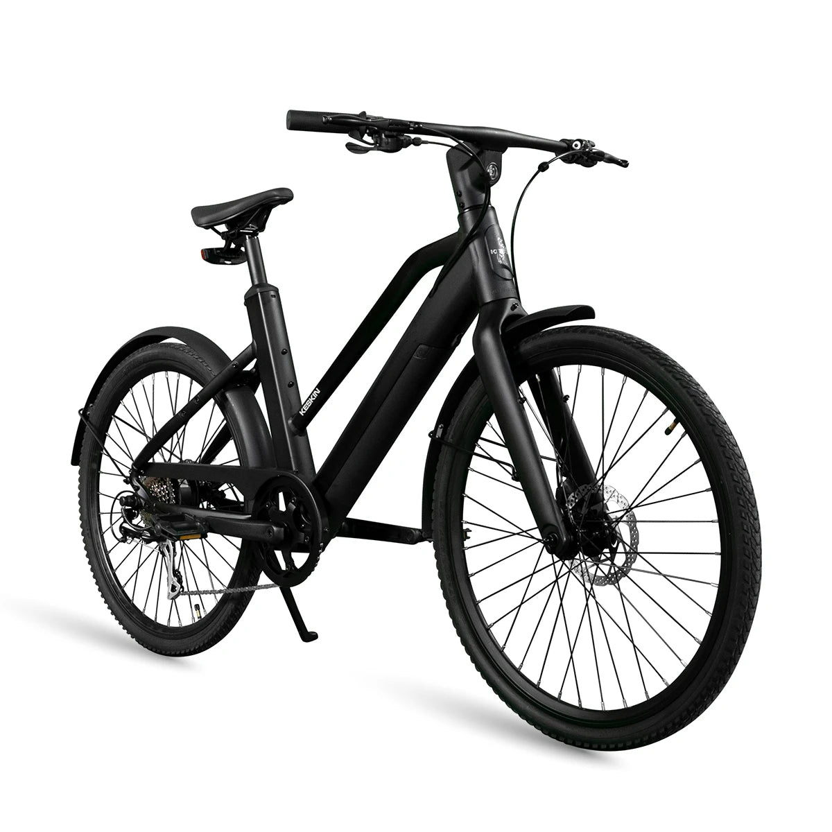 Schrägansicht (45°) des schwarzen Keskin CBike1V E-Bikes – 26 Zoll City E-Bike mit Motorunterstützung für Alltag, Schule, Arbeitsweg und E-Bike Leasing in Deutschland