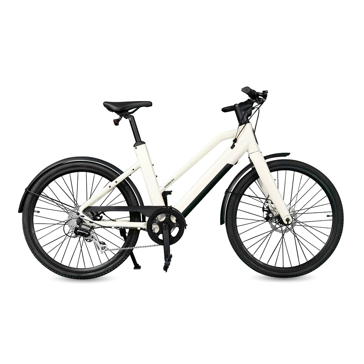 Profilansicht des sandfarbenen Keskin CBike1V E-Bikes – 26 Zoll City E-Bike mit Motorunterstützung für Alltag, Schule, Arbeitsweg und E-Bike Leasing in Deutschland