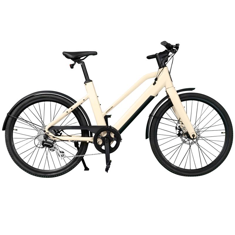 Ansicht des sandfarbenen Keskin CBike1V E-Bikes von der Seite – 26 Zoll City E-Bike mit Motorunterstützung, ideal für Alltag, Schule, Arbeitsweg und E-Bike Leasing in Deutschland