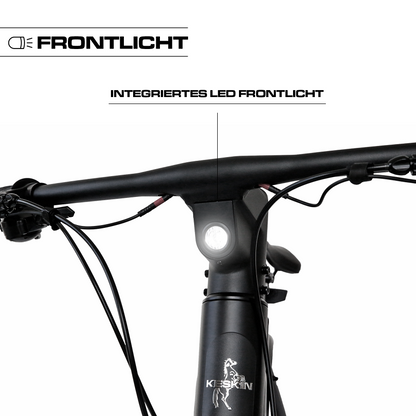 Integriertes Frontlicht am schwarzen Keskin cBike1 E-Bike für Herren – sichere Sichtbarkeit und modernes City E-Bike Design für den täglichen Arbeitsweg in Deutschland
