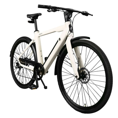 45-Grad-Vorderansicht des Keskin cBike1 E-Bikes in Sand – City E-Bike mit Motorunterstützung, integriertem Akku und modernen Features für den täglichen Arbeitsweg in Deutschland