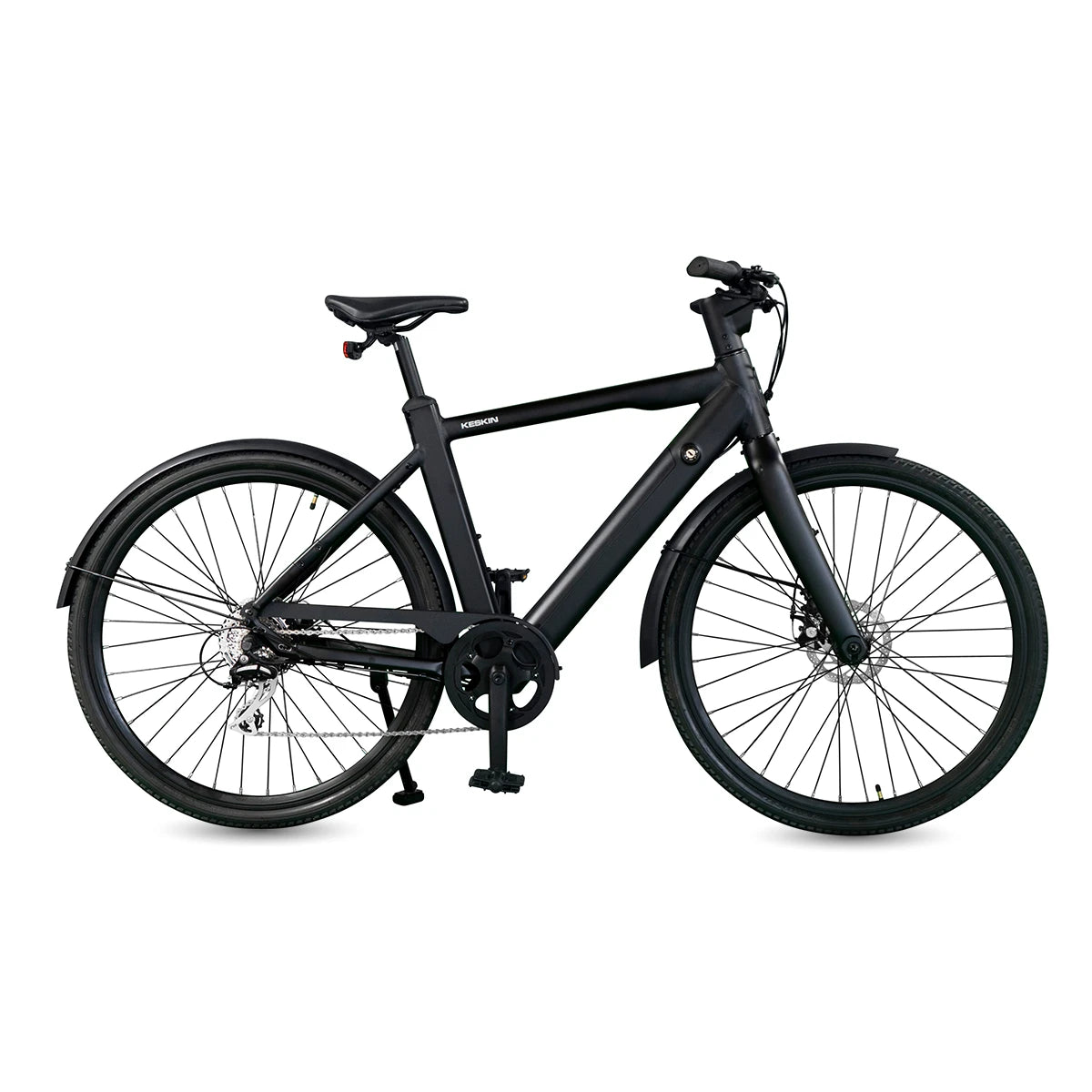 Seitenansicht des Keskin cBike1 E-Bikes in Schwarz – 28 Zoll City E-Bike mit integriertem Akku, Hinterradmotor und modernen Features für komfortables Fahren im Stadtverkehr in Deutschland