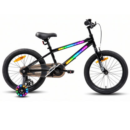 Keskin Ebike LED Kids Bike Balck with LED frame lights and light-up training wheels.